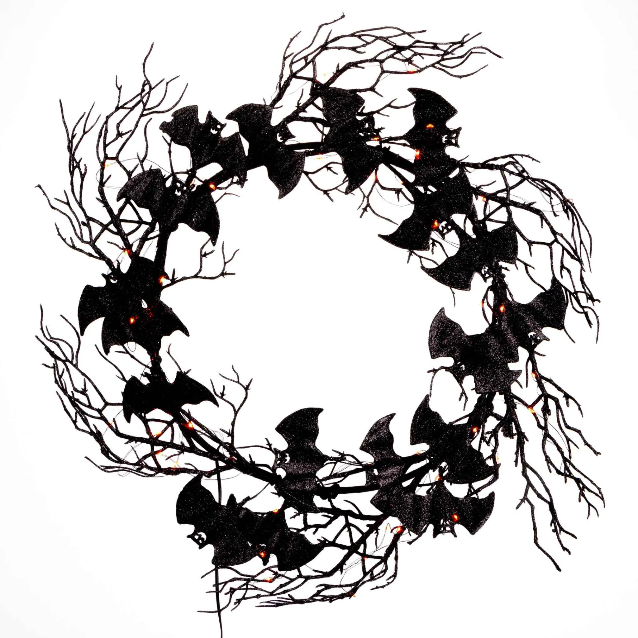 Gerson International 18 In Black Twig Halloween Wreath With Bats And Orange Leds