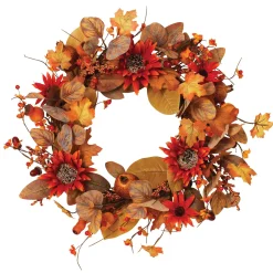 Gerson International 22 In Fall Harvest Autumn Wreath With Berries And Sunflowers