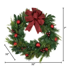 Gerson International 32 In Holiday Cedar Wreath With Red Bow And Christmas Ornaments