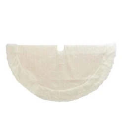 Gerson International 48 In White Cable Knit Christmas Tree Skirt, Faux Fur Trim