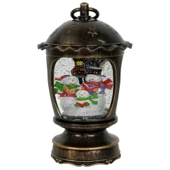 Arys Imports Antique Brushed Starry Lantern With Light Up Snowman Scene Spinning Glitter Waterglobe