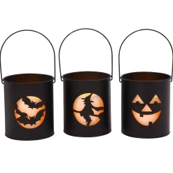 Gerson International Black Metal Spooky Halloween Lanterns With Flameless Candles