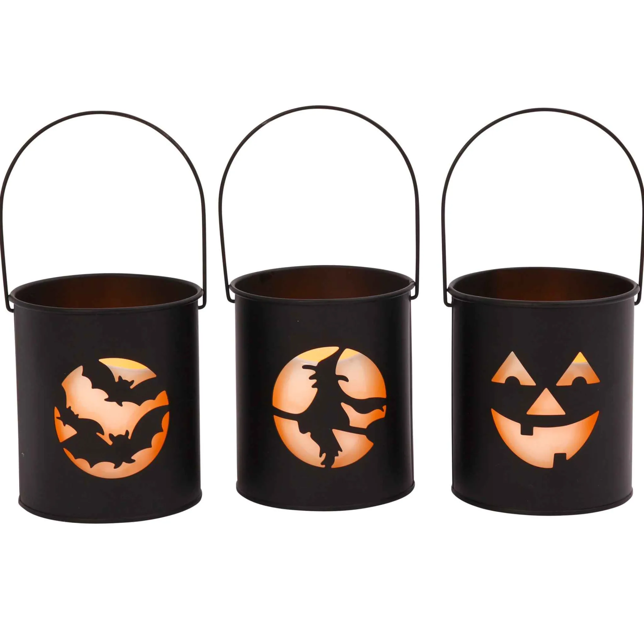 Gerson International Black Metal Spooky Halloween Lanterns With Flameless Candles