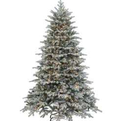Gerson International 7.5Ft Pre-Lit Flocked Natural Cut Spruce Christmas Tree With Clear Lights
