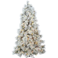 Gerson International 7.5Ft Pre-Lit Flocked Northern Pine Christmas Tree With Clear/Warm White Led Lights