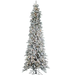 Gerson International 9Ft Pre-Lit Narrow Flocked Pencil Pine Christmas Tree With Clear Lights
