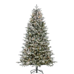 Gerson International 7.5Ft Pre-Lit Natural Cut Flocked Swiss Mountain Fir Christmas Tree With Clear Lights