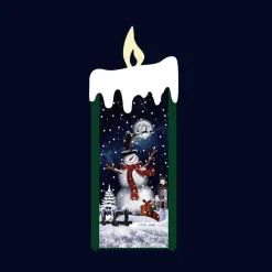 Arys Imports Green Snowing Flat Candle With Snowman