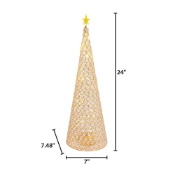Gerson International 23.8-In H Battery- Operated Lighted Jeweled Cone Tree, Gold