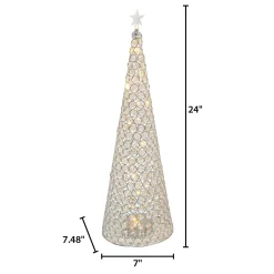 Gerson International 23.8-In H Battery- Operated Lighted Jeweled Cone Tree, Silver