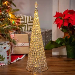 Gerson International 23.8-In H Battery- Operated Lighted Jeweled Cone Tree, Silver