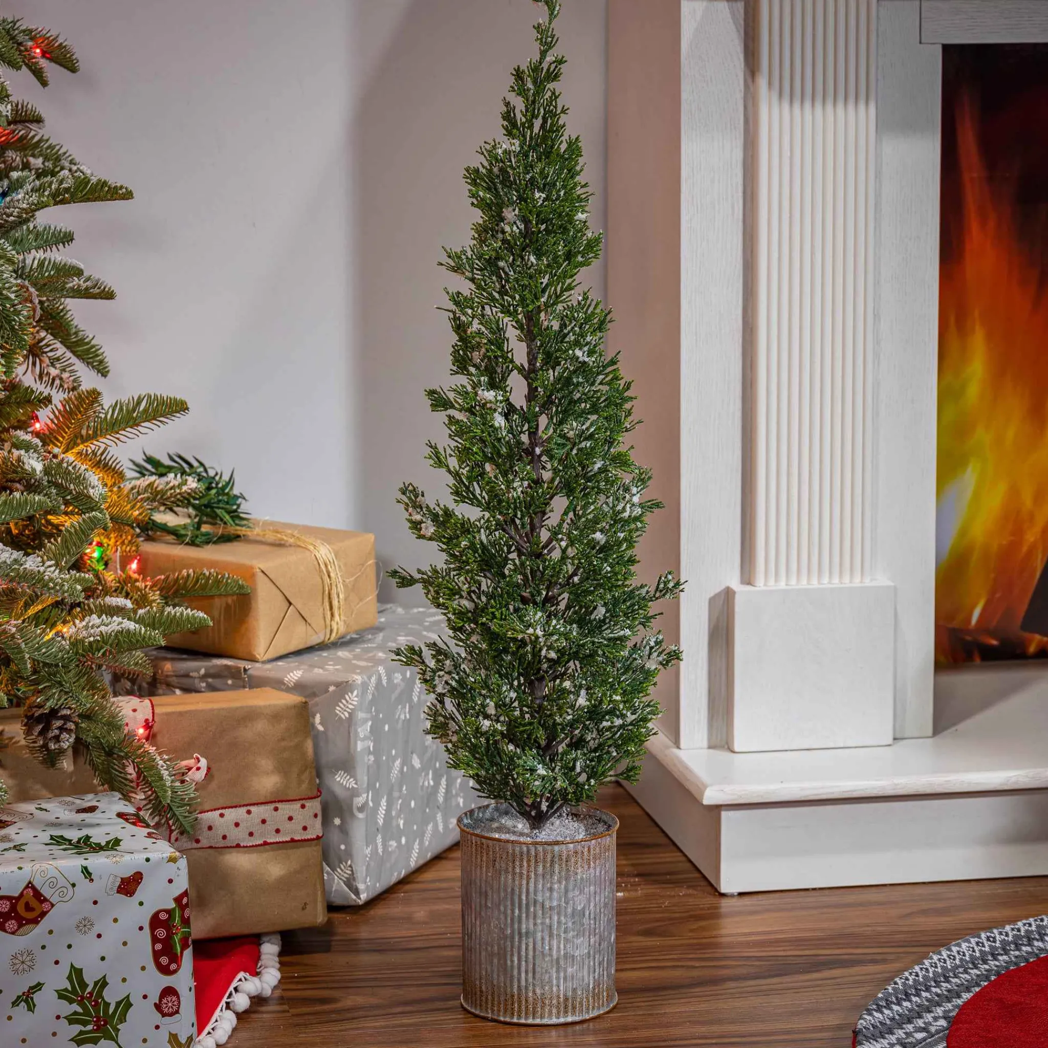 Gerson International 35-In H Snowy Pine Tree In Tin Pot