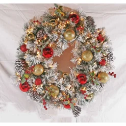 Puleo International 30In Pre-Lit Flocked Fairfield Wreath In Clear #114-Fgf1-30Wc1