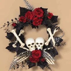 Gerson International 24-Inch Diameter Halloween Skeleton And Roses Wreath