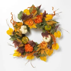 Gerson International 26-Inch Diameter Harvest Wreath With Pumpkin And Berry Accents