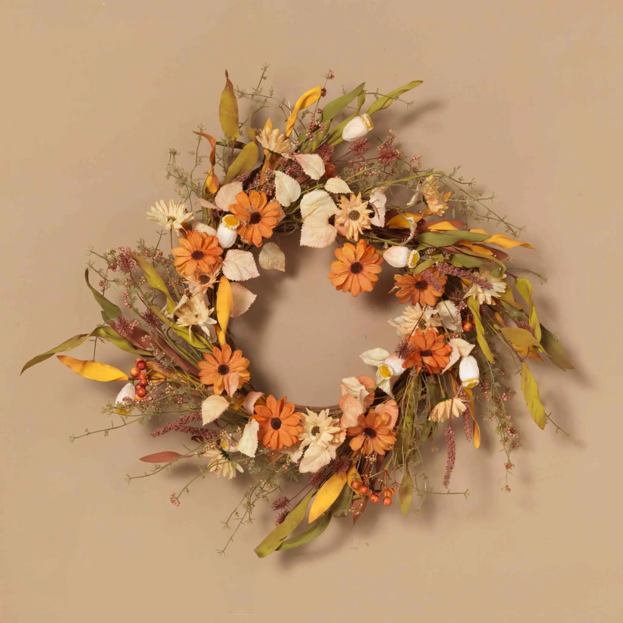 Gerson International 22-Inch Diameter Harvest Wreath With Fall Flowers And Berries