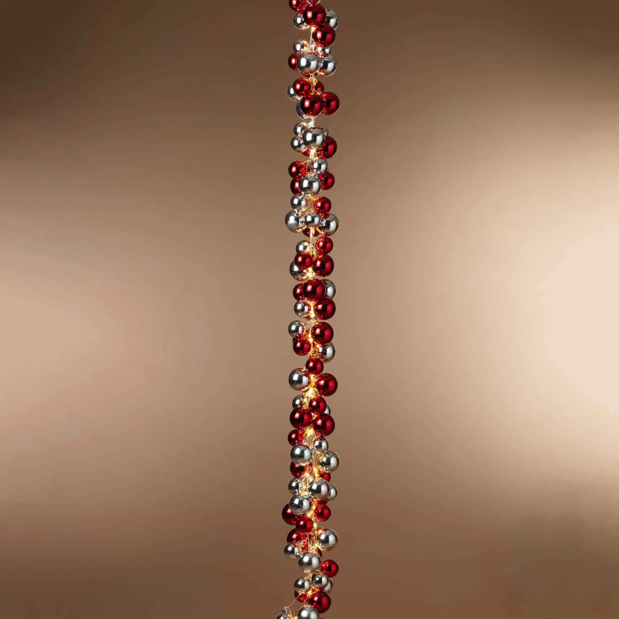 Gerson International 58.5-Inch Long Electric Red And Silver Lighted Ornament Strung Garland