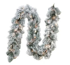 Kurt Adler 9-Foot Pre-Lit Clear Incandescent Flocked Garland