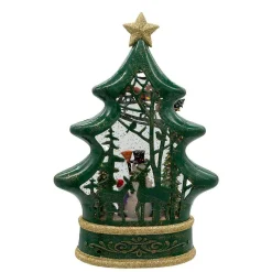 Kurt Adler 11.25-Inch Battery Operated Water Snowman Tree With Santa Sleigh