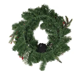 Kurt Adler 24-Inch Battery-Operated 30-Light Led Holly Berry Wreath