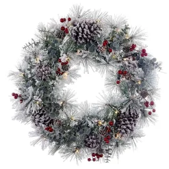 Kurt Adler 18-Inch Battery-Operated Flocked With Red Berries And Pinecones Led Wreath