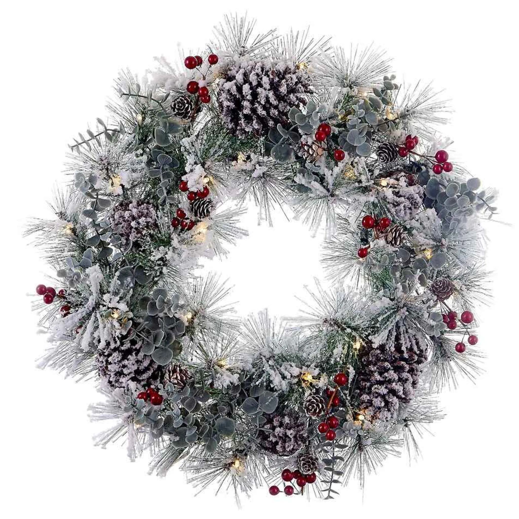 Kurt Adler 24-Inch Battery-Operated Red Berries And Pinecone Led Wreath