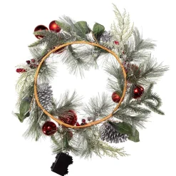 Kurt Adler 22-Inch Battery-Operated Red Berries, Balls And Silver Pinecone Wreath