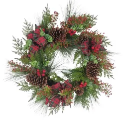 Kurt Adler 24-Inch Berries And Pinecone Ribbon Rattan Wreath