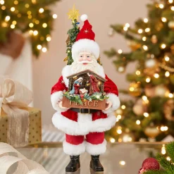 Kurt Adler 13-Inch Fabriche Battery-Operated Led Santa With Nativity Set