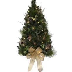 Kurt Adler 26-Inch Pre-Lit Pinecone Wall Tree With Bow