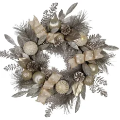 Kurt Adler 24-Inch Silver And Gold Champagne Rattan Wreath