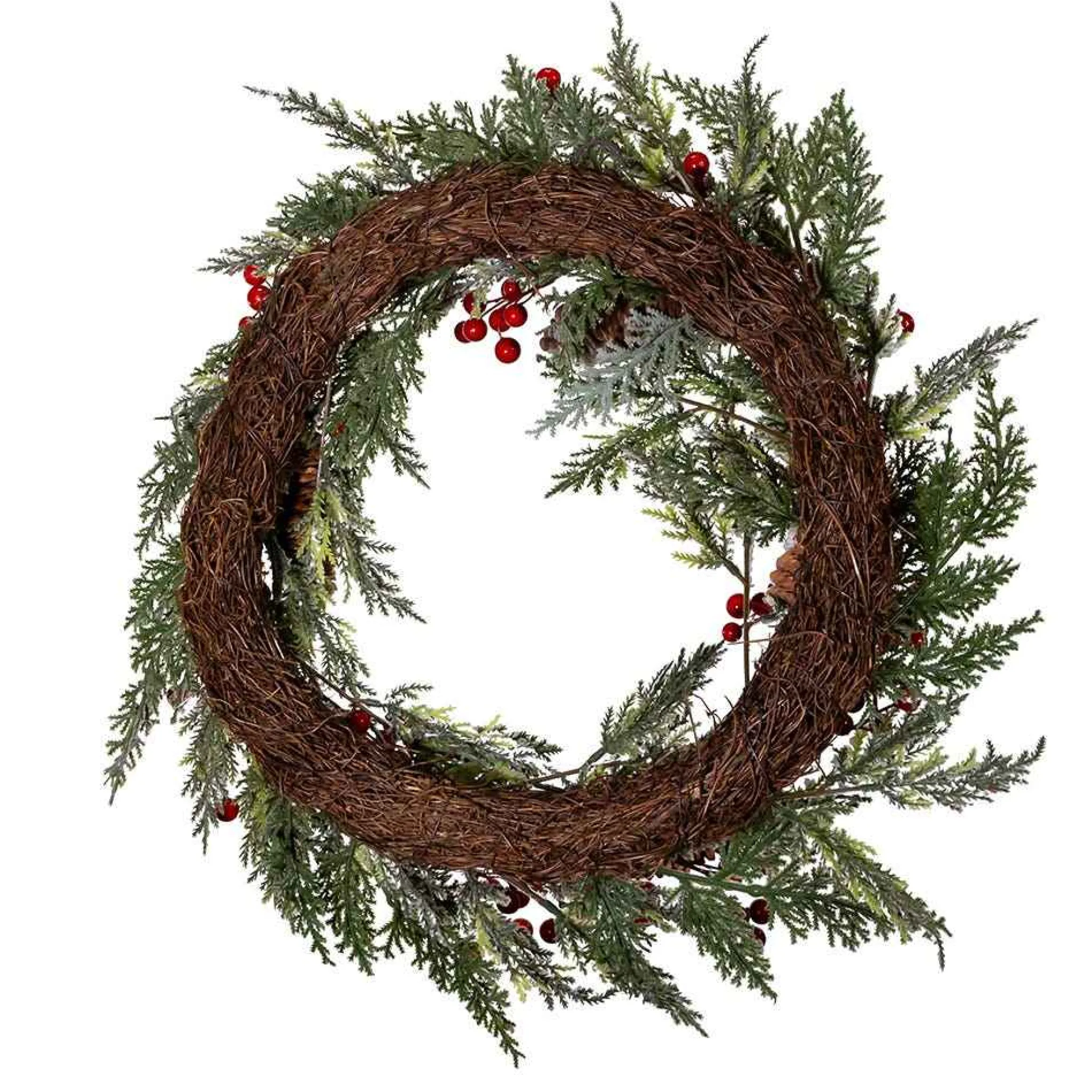Kurt Adler 20-Inch Unlit Flocked Rattan Wreath With Red Berries