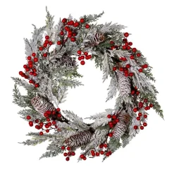 Kurt Adler 20-Inch Unlit Flocked Rattan Wreath With Red Berries