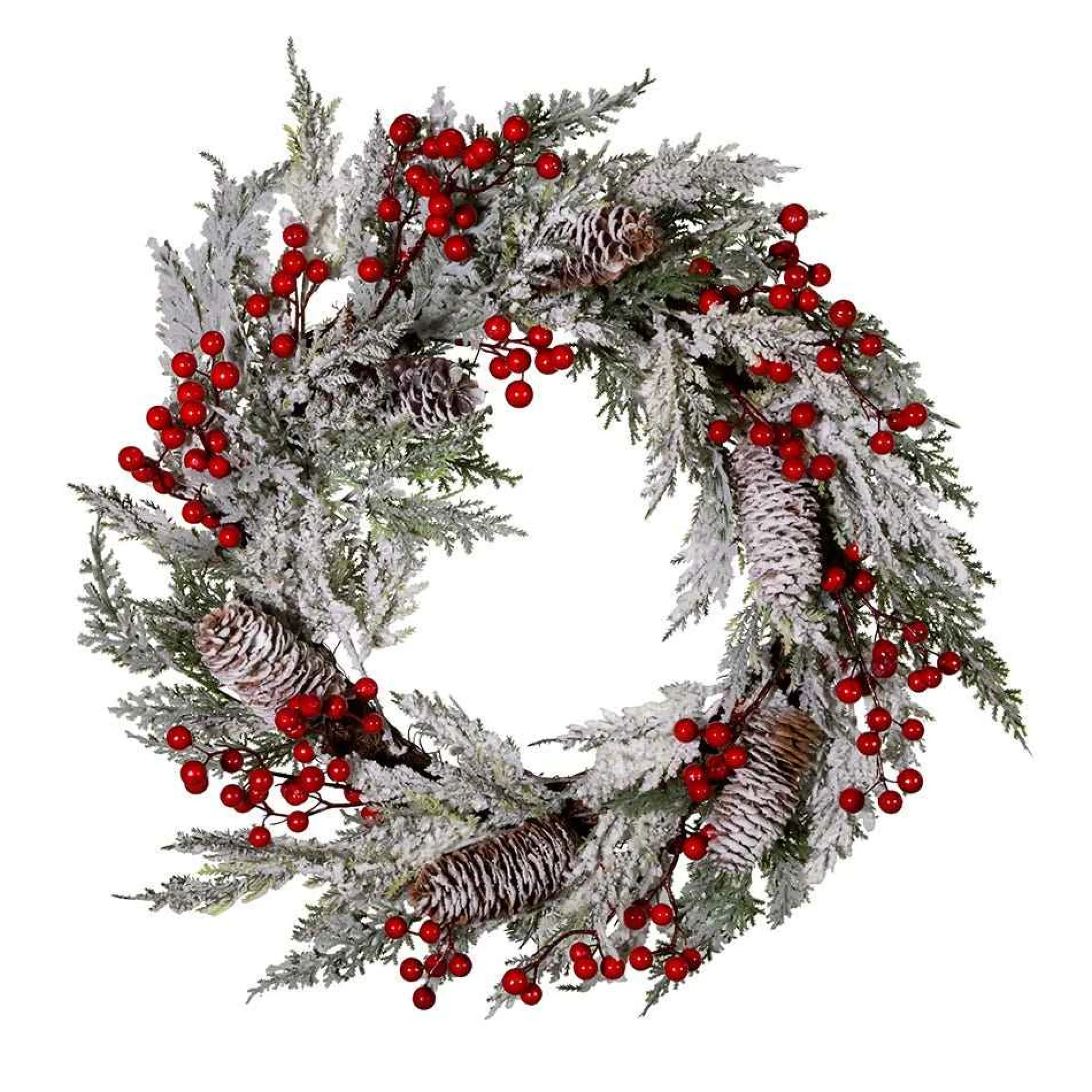 Kurt Adler 20-Inch Unlit Flocked Rattan Wreath With Red Berries
