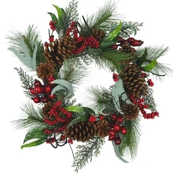 Kurt Adler 20-Inch Wreath With Red Berries, Leaves And Pinecones