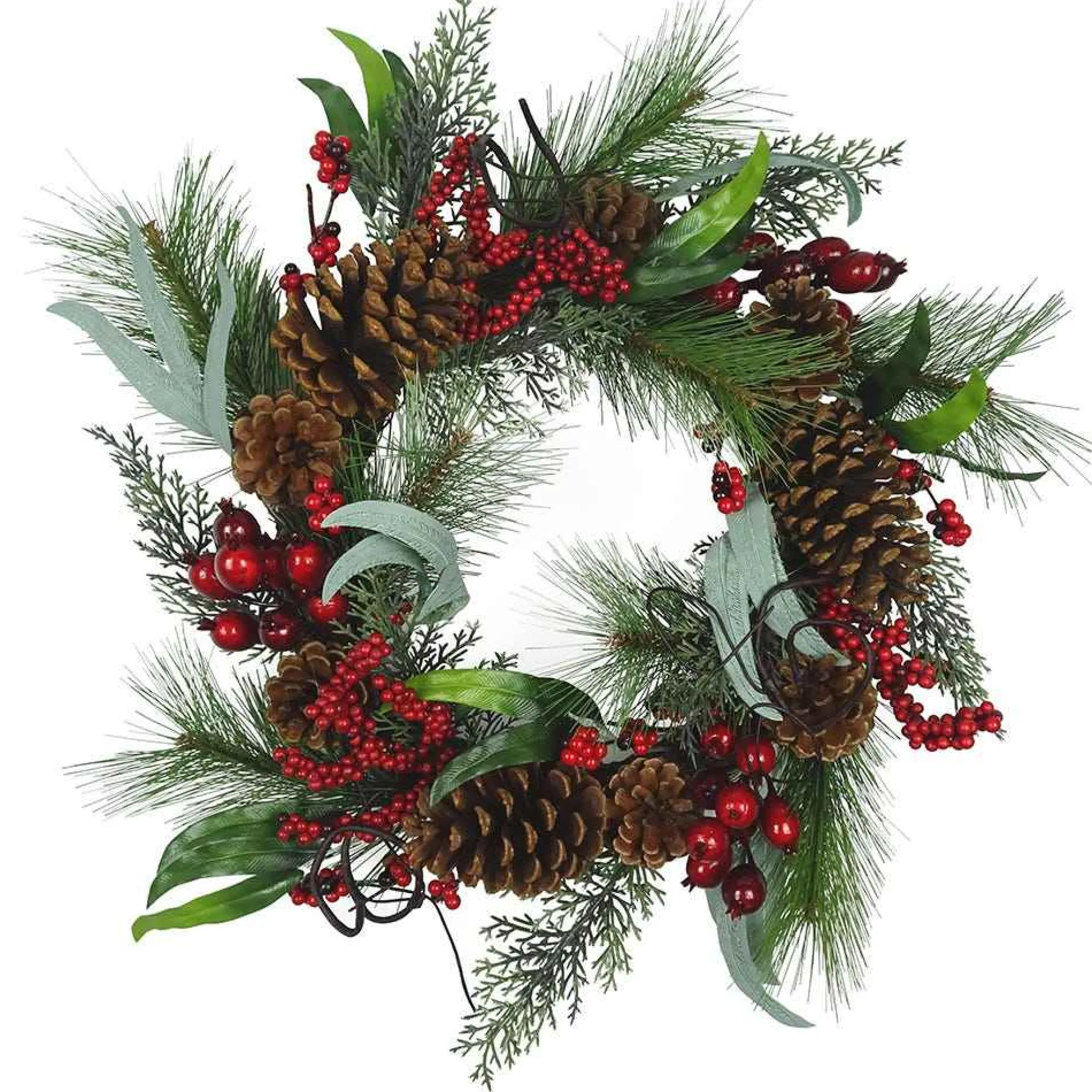 Kurt Adler 20-Inch Wreath With Red Berries, Leaves And Pinecones