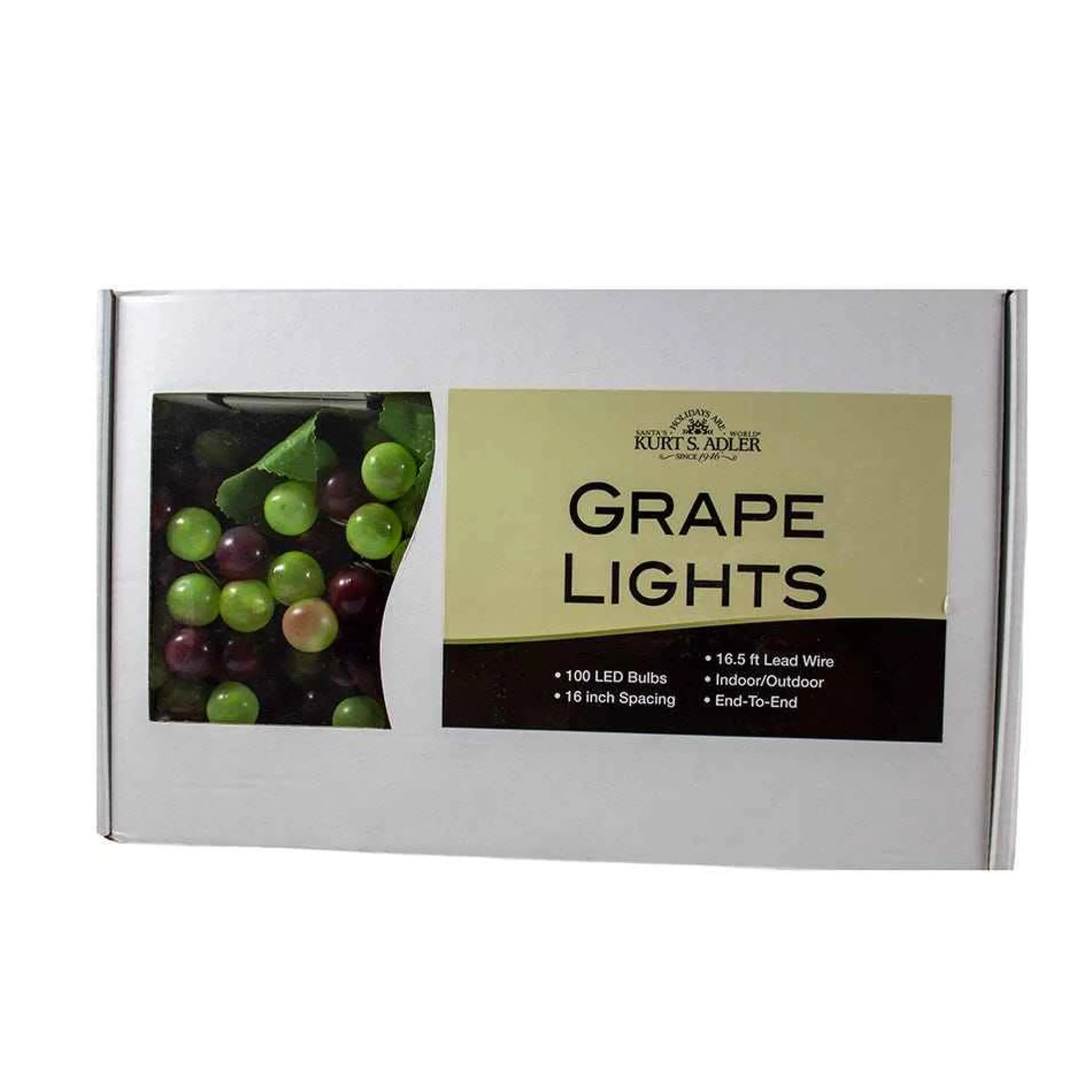 Kurt Adler 100-Light Green Led Grape Light Set With 5 Grape Bunches