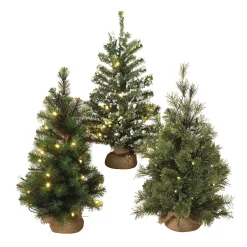 Gerson International Led-Lighted Pine Trees With Burlap Base (Set Of 3)