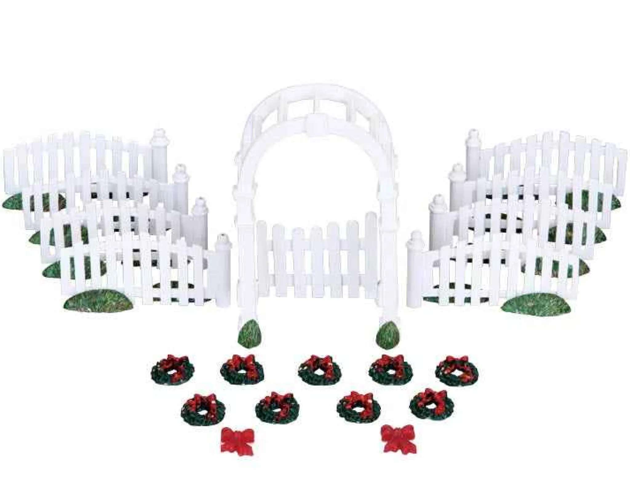 Lemax Village Collection Plastic Arbor & Picket Fences With Decorations, Set Of 20 #04233