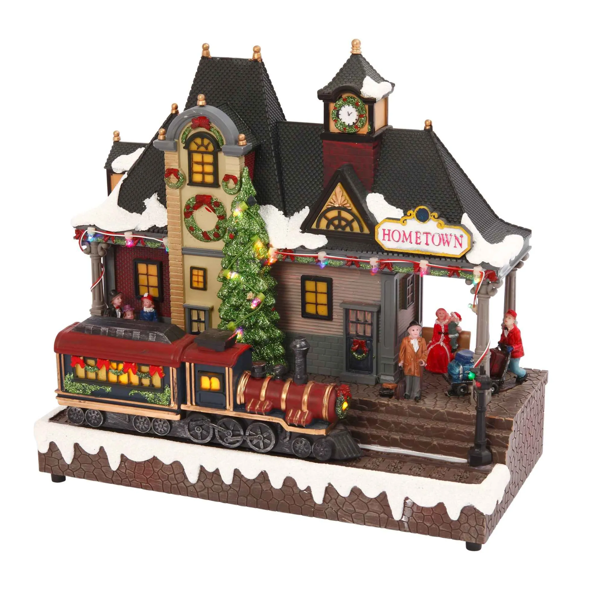 Gerson International Musical Christmas Holiday Village With Lighted Train Station