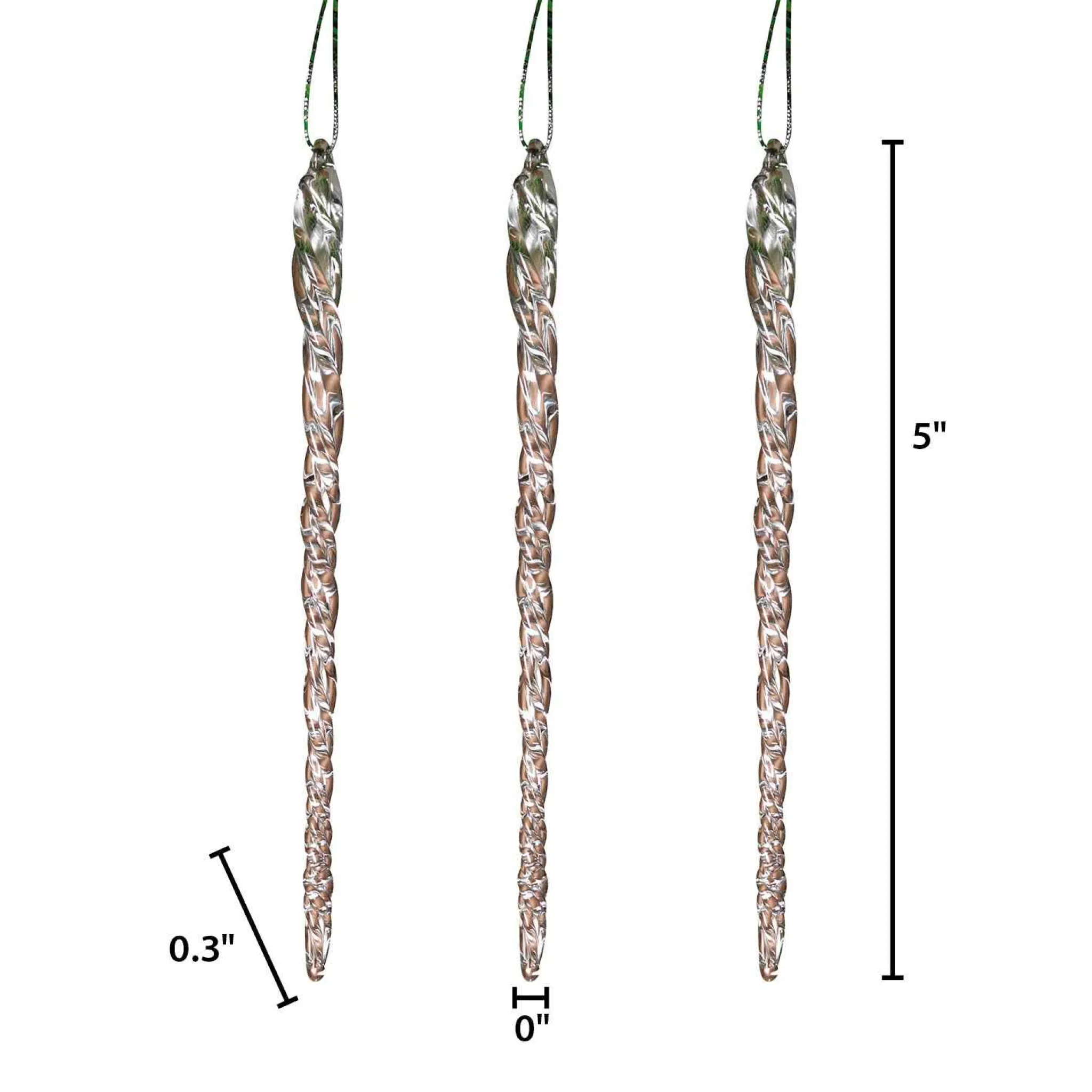 Gerson International 20-Pack, Real Spun Glass Hanging Icicle Ornaments (Set Of 3, 60Pc Total)