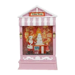 Arys Imports Pink Candy Shop With Led Warm White Light Up Santa Scene Spinning Glitter Waterglobe