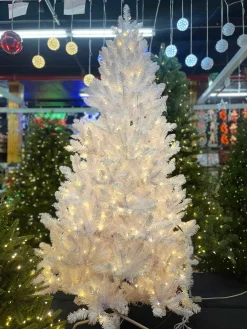 Puleo International 6.5Ft Pre-Lit Evergreen Spruce Shiny White Quick Connect Tree With Multi-Function Warm White To Multi Led Lights #114-Esw-65Qldf3K5