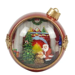 Arys Imports Red And Gold Ornament Ball With Led Warm White Light Up Musical Building A Snowman Scene Spinning Glitter Waterglobe