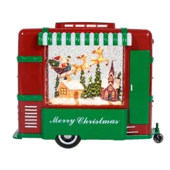 Arys Imports Red And Green Christmas Trailer With Led Warm White Light Up Santa Sleigh Scene Spinning Glitter Waterglobe