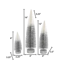 Gerson International S/3 Grey To White Ombre Bottle Brush Trees, Lg Is 16-In H, Med Is 12-In H, Sm Is 8-In H