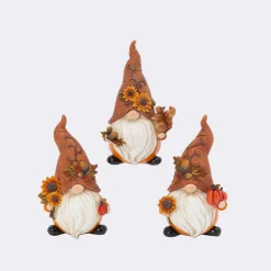 Gerson International Set Of 3 Autumn Sunflower Harvest Gnome Figurines