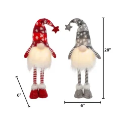 Gerson International Set Of 2 Christmas Lighted Gnome Figurines, Silver And Red