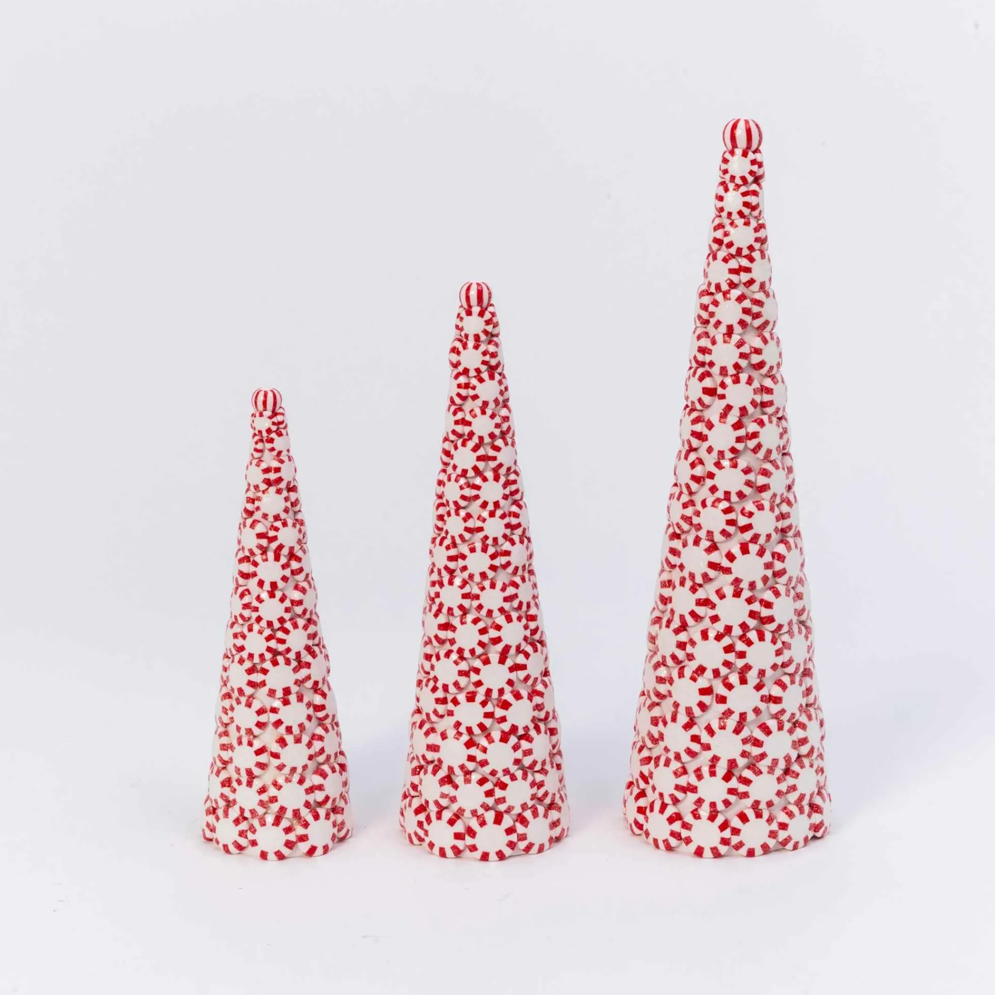 Gerson International Set Of 3 Clay Whimsical Traditional Peppermint Candy Trees