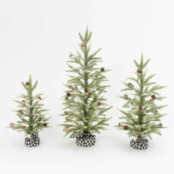 Gerson International Set Of 3 Farmhouse Christmas Trees With Black And White Plaid